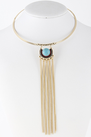 Flat Collar Stone Pendant Chain Drop Necklace 5FBG3